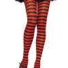 Black And Red Striped Adult Nylon Tights