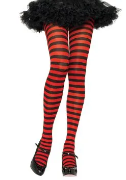 Black And Red Striped Adult Nylon Tights