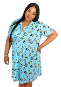 Mickey And Friends Cakeworthy Ladies Button Up Dress -Fun Place Pop Store cakeworthy ladies mickey and friends button up dress alt 1