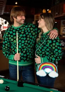 Clovers All-Over Print St Patrick's Adult Sweater -Fun Place Pop Store clovers all over st patricks sweater alt 2