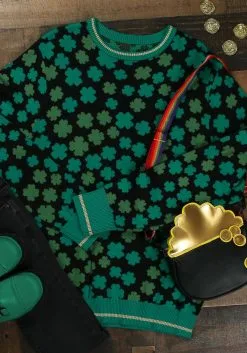 Clovers All-Over Print St Patrick's Adult Sweater -Fun Place Pop Store clovers all over st patricks sweater alt 3