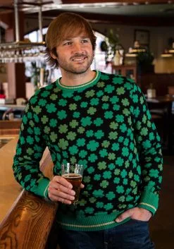 Clovers All-Over Print St Patrick's Adult Sweater -Fun Place Pop Store clovers all over st patricks sweater alt 4