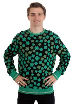 Clovers All-Over Print St Patrick's Adult Sweater -Fun Place Pop Store clovers all over st patricks sweater alt 7