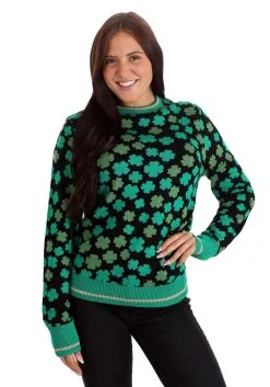 Clovers All-Over Print St Patrick's Adult Sweater -Fun Place Pop Store clovers all over st patricks sweater alt 8