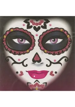 Day Of The Dead Pink Glitter Face Art