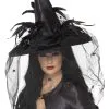 Women's Feathers And Netting Black Witch Hat -Fun Place Pop Store feathers and netting black witch hat