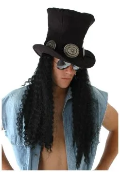 Superstar Guitarist Costume Hat With Hair