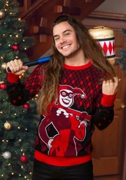Adult Unisex Harley Quinn Hammer Time Ugly Christmas Sweater -Fun Place Pop Store harley quinn hammer time ugly christmas sweater alt 8