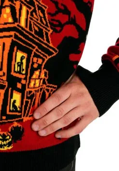 Adult Haunted House Ugly Halloween Sweater -Fun Place Pop Store haunted house halloween sweater for adults 4