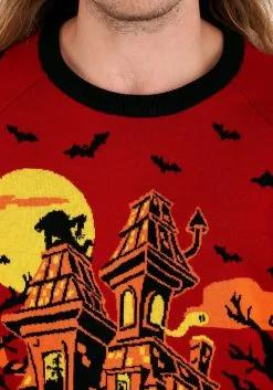 Adult Haunted House Ugly Halloween Sweater -Fun Place Pop Store haunted house halloween sweater for adults 5