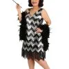 Plus Size Women's Fringe Silver And Black Flapper Costume Dress -Fun Place Pop Store plus size fringe silver and black flapper dress