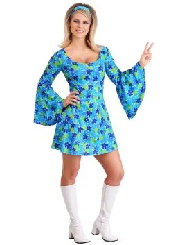 Women's Plus Size 70s Wild Flower Dress Costume -Fun Place Pop Store plus size womens 70s wild flower dress costume alt 2