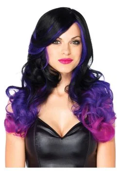 Purple And Black Two-Tone Women's Wig