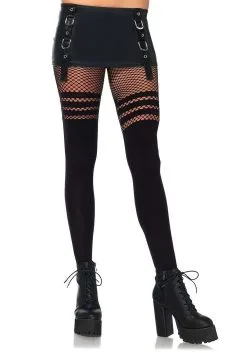 Seamless Opaque Black Faux Thigh High Tights