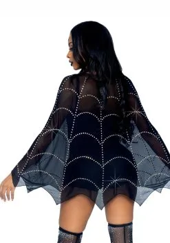 Sheer Rhinestone Spiderweb Poncho -Fun Place Pop Store sheer rhinestone spiderweb poncho alt 1