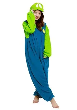 Super Mario Adult Luigi Kigurumi Costume -Fun Place Pop Store super mario brothers luigi costume alt 2