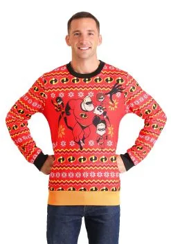 The Incredibles Red Ugly Christmas Sweater For Adults -Fun Place Pop Store the incredibles adult red ugly christmas sweater 2