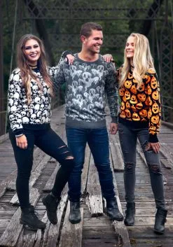 Adult Ghoulish Ghosts Ugly Halloween Sweater | Exclusive -Fun Place Pop Store ugly halloween sweater ghoulish ghosts 1 2