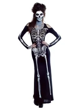 Bone Appetit Skeleton Long Dress Costume For Women