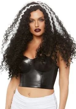 Long Curly Black And White Women's Wig