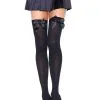 Opaque Women's Black Thigh High Stockings With Satin Bows 2 Opaque Women's Black Thigh High Stockings With Satin Bows -Fun Place Pop Store womens opaque black thigh high stockings with satin bows
