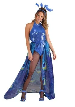 Women's Proud Blue Peacock Costume -Fun Place Pop Store womens proud peacock costume alt 2