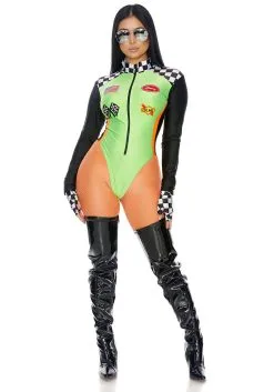 Sexy Green Racecar Driver Women's Costume -Fun Place Pop Store womens sexy green racecar driver costume alt 4