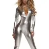 Solid Silver Women's Mock Neck Jumpsuit 2 Solid Silver Women's Mock Neck Jumpsuit -Fun Place Pop Store womens solid silver mock neck jumpsuit